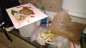 Not sure where the banana peel came from, but this is pretty much the aftermath of the breakfast preparations.